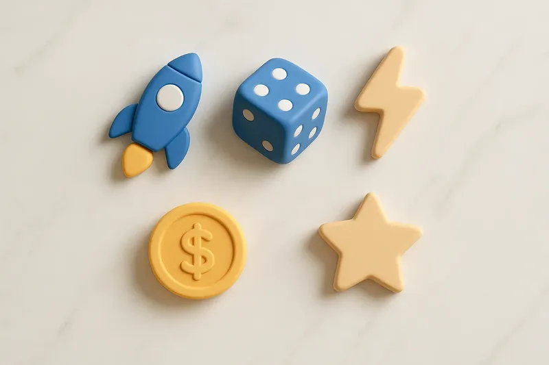 Five 3D instant game icons on white marble flat lay